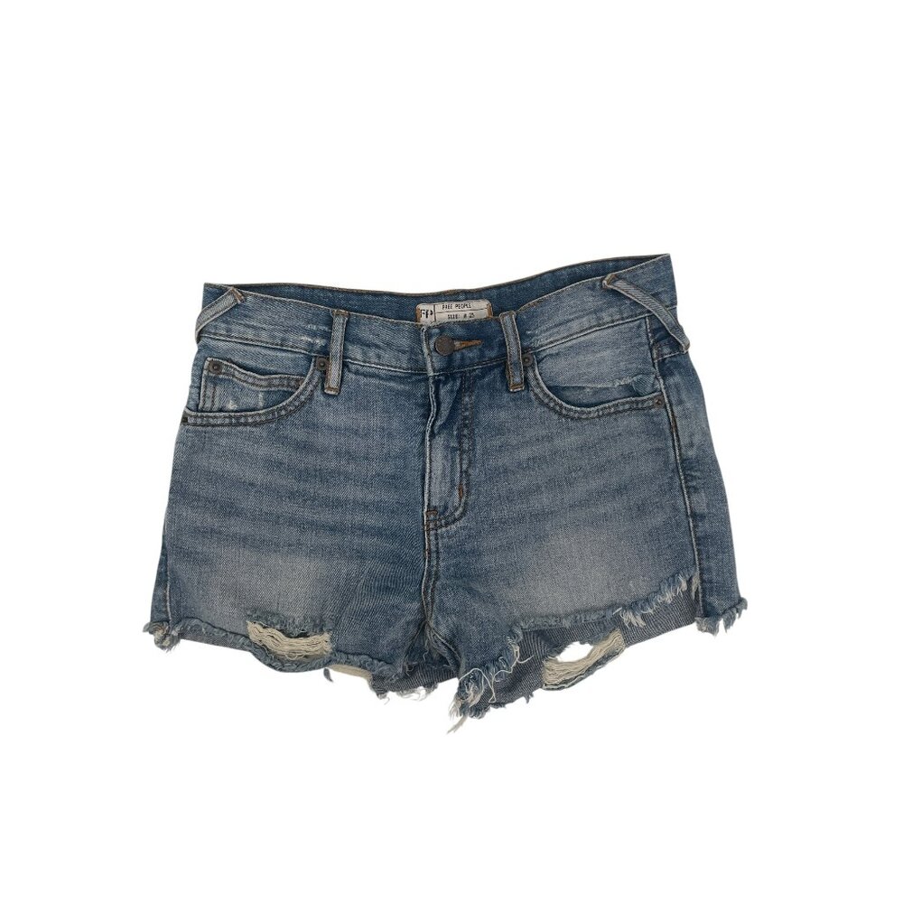 Free People Women’s Mid-Rise Handmade Cut Off Distress Denim Jean Shorts Size 25